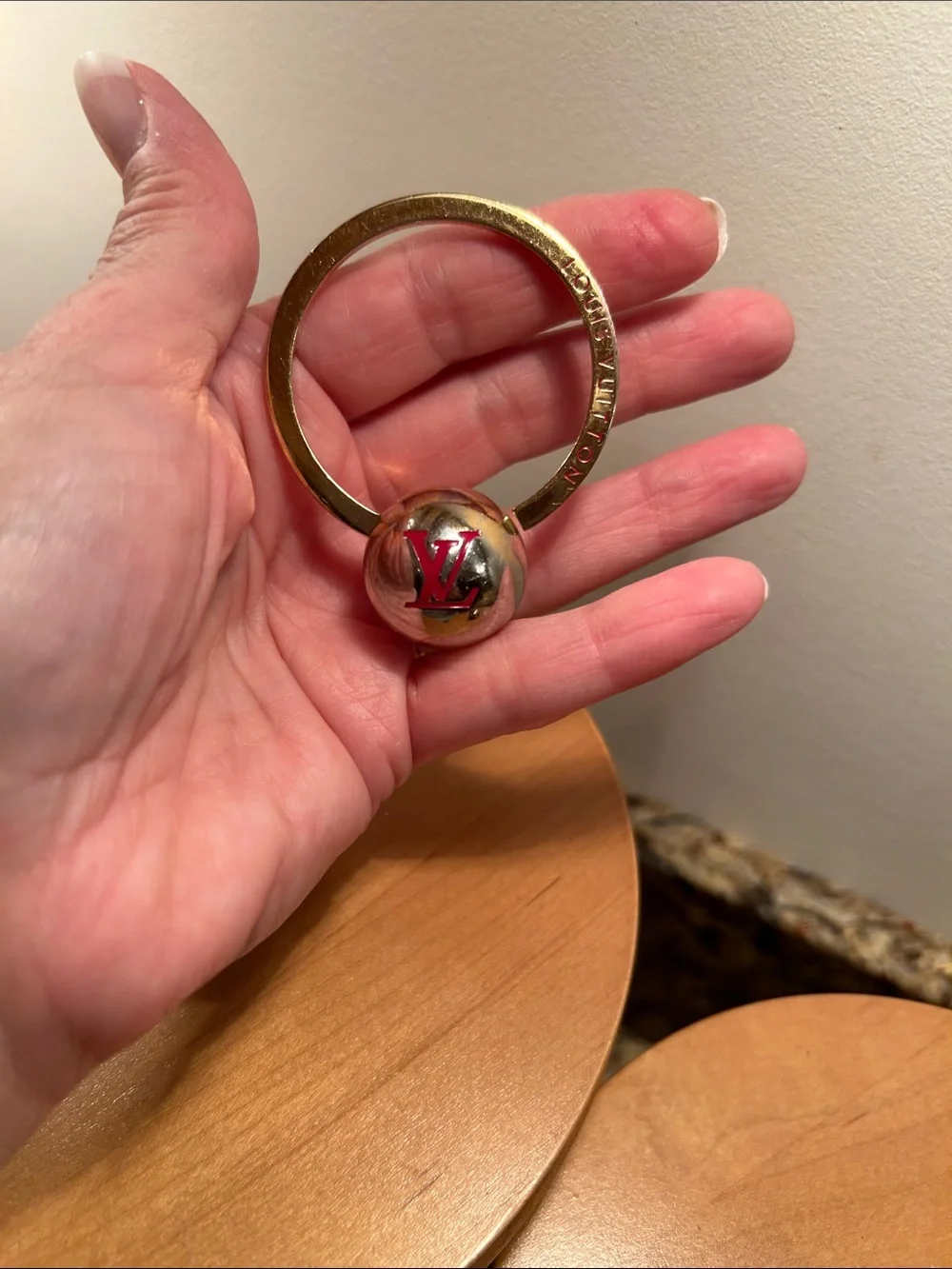 Louis Vuitton Gold and Red Monogram Keyring Charm